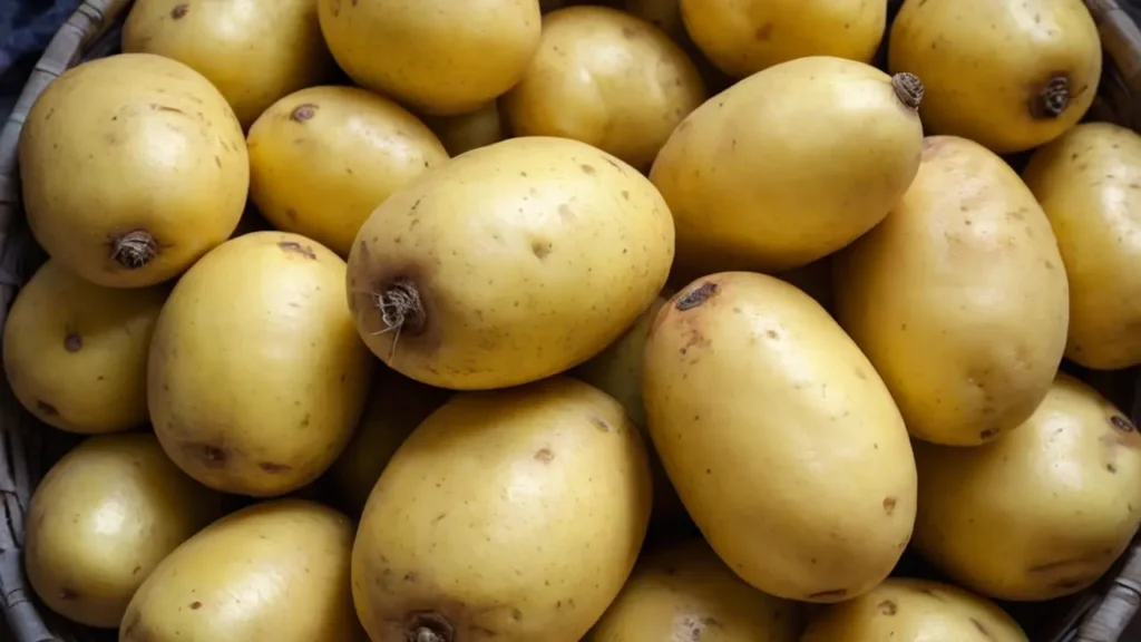 Una cesta di patate fresche, pronte per essere utilizzate in cucina.