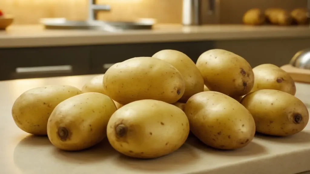 Patate fresche e di qualità su un bancone di cucina.